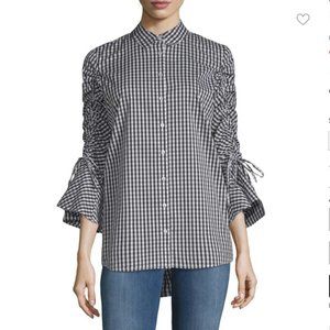 Calvin Klein Bell-Sleeve Gingham Blouse Size M